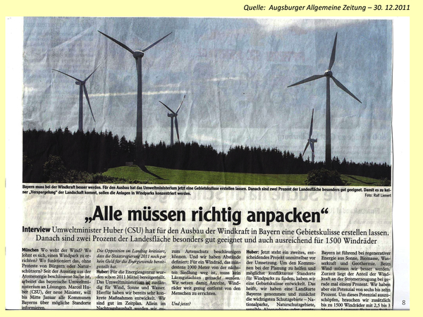 Abbildung 8. Typischer WEA-Standort in Bayern. Quelle: Augsburger Allgemeine Zeitung – 30. 12.2011